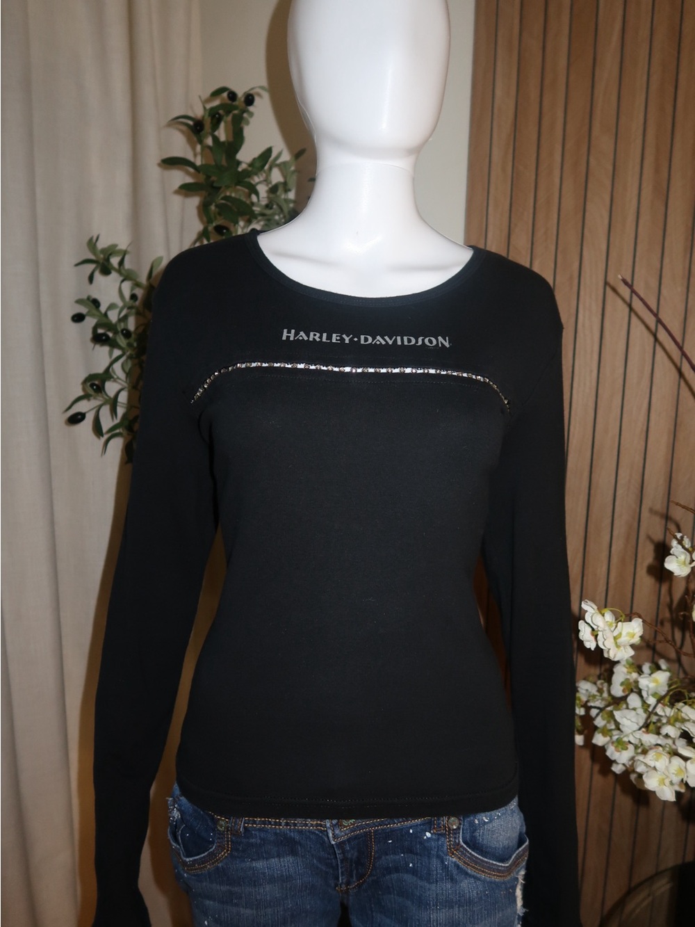 Harley-Davidson Black Long Sleeve Tee with Silver Accent
